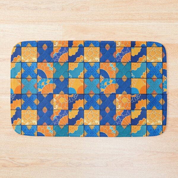 Item preview, Azulejos watercolor tiles blue orange designed and sold by Alessandro Remo Mazzoni Remotextiles.
