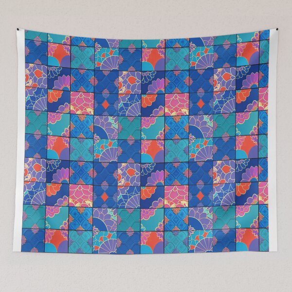 Item preview, Azulejos watercolor tiles blue red	 designed and sold by Alessandro Remo Mazzoni Remotextiles.