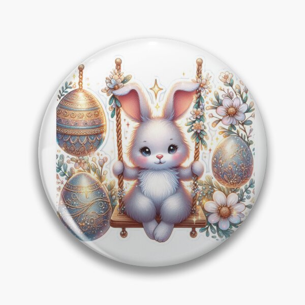 Item preview, rabbit with swing and silver eggs Easter cute sticker designed and sold by Expressions-Sel.