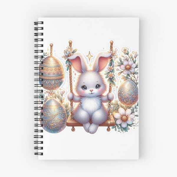 Item preview, rabbit with swing and silver eggs Easter cute sticker designed and sold by Expressions-Sel.