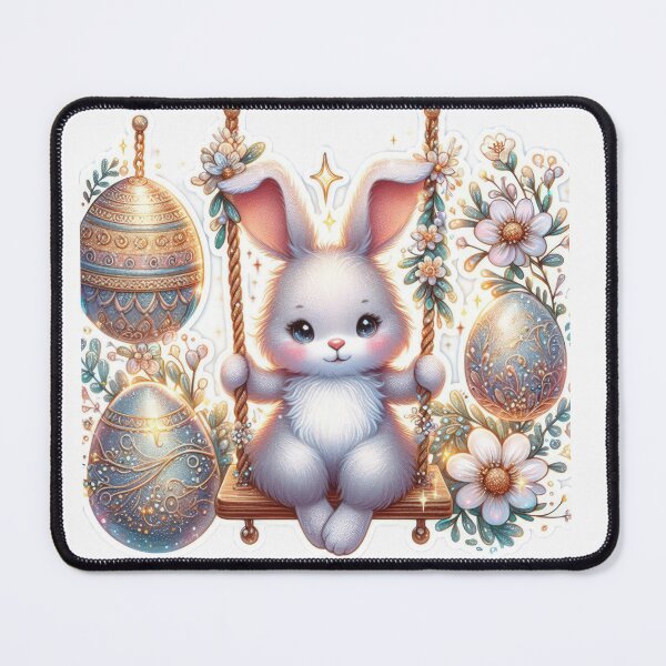 Item preview, rabbit with swing and silver eggs Easter cute sticker designed and sold by Expressions-Sel.