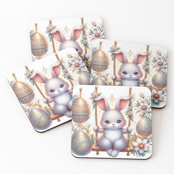 Item preview, rabbit with swing and silver eggs Easter cute sticker designed and sold by Expressions-Sel.