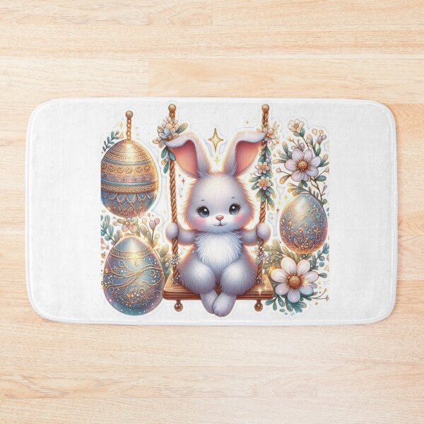 Item preview, rabbit with swing and silver eggs Easter cute sticker designed and sold by Expressions-Sel.