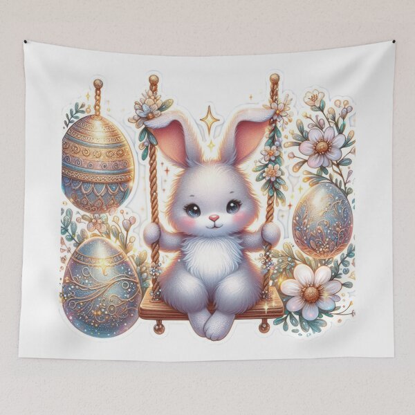 Item preview, rabbit with swing and silver eggs Easter cute sticker designed and sold by Expressions-Sel.