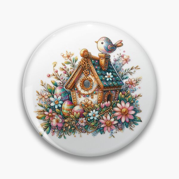 Item preview, birdhouse with bird and flowers Easter cute sticker designed and sold by Expressions-Sel.