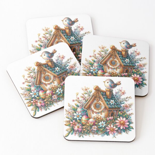Item preview, birdhouse with bird and flowers Easter cute sticker designed and sold by Expressions-Sel.