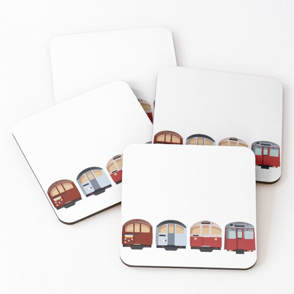Item preview, Horizontal Old Vintage London Tube Trains, Together, Stock Underground Train Silver Red Vintage Minimal designed and sold by KarenBakerArt.