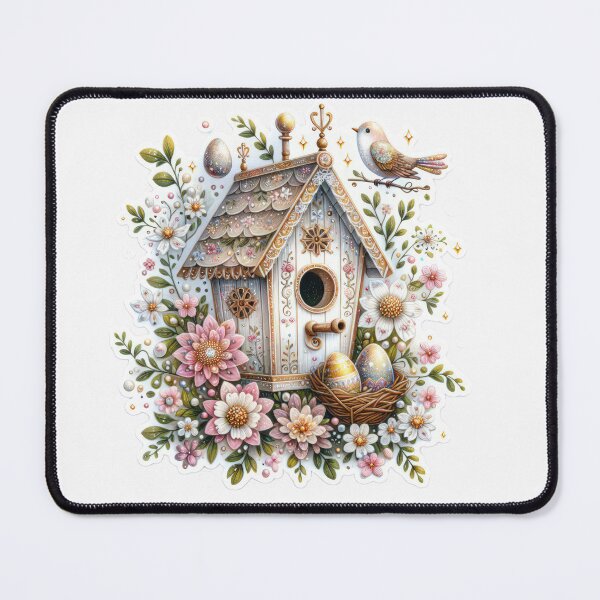 Item preview, white birdhouse with flowers Easter cute sticker designed and sold by Expressions-Sel.