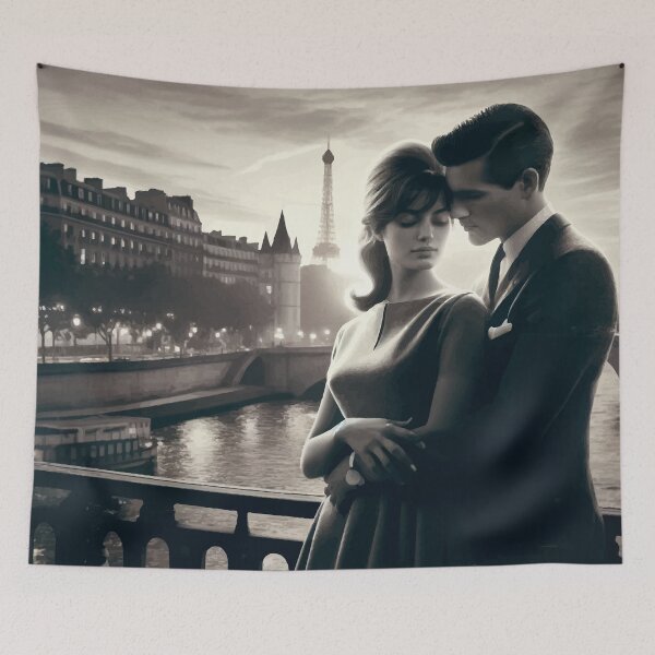 Item preview, Parisian Love at Dusk - Timeless City Romance Art designed and sold by FarBeyound.