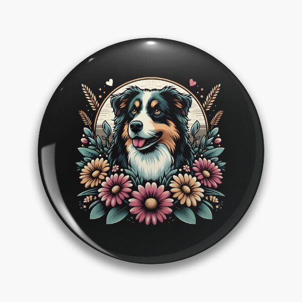 Item preview, Australian Shepherd Aussie Retro Vintage Australian Flowers  designed and sold by WildPalette-Art.