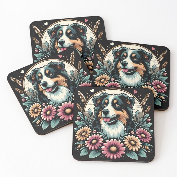 Item preview, Australian Shepherd Aussie Retro Vintage Australian Flowers  designed and sold by WildPalette-Art.