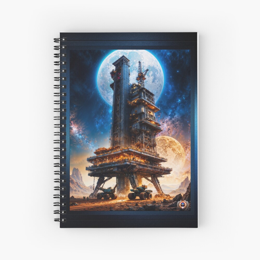 A Drilling Platform On Deblous VII AI Concept Art by Xzendor7 - An Astounding Technological Development 5 A Drilling Platform On Deblous VII Astounding AI Concept Art Portrait by Xzendor7 Decorative Spiral Notebook