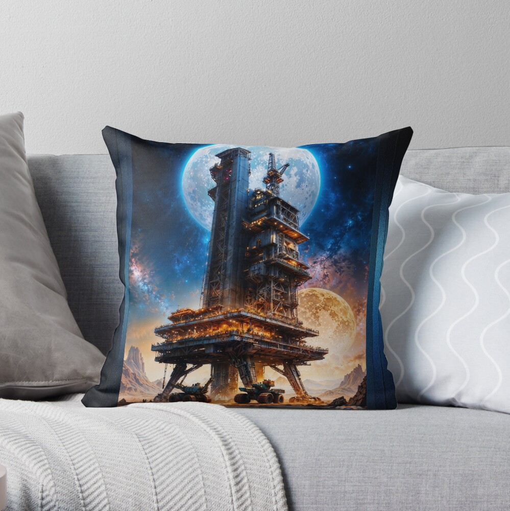 A Drilling Platform On Deblous VII AI Concept Art by Xzendor7 - An Astounding Technological Development 4 A Drilling Platform On Deblous VII Astounding AI Concept Art Portrait by Xzendor7 Decorative Throw Pillow