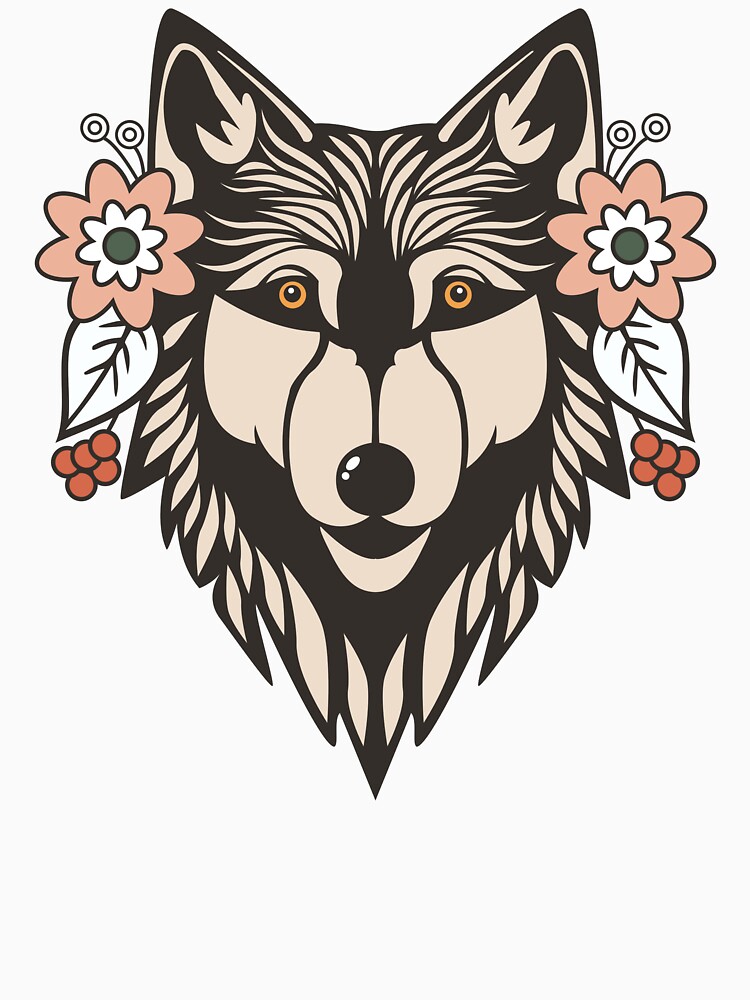 Thumbnail 3 of 3, V-Neck T-Shirt, Floral Wolf Motif designed and sold by JOliverDesigns.