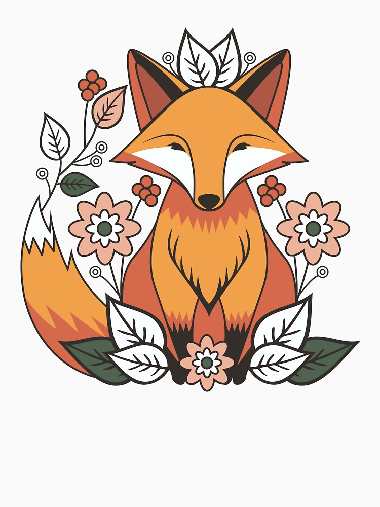 Thumbnail 7 of 7, Classic T-Shirt, Floral Fox Motif designed and sold by JOliverDesigns.