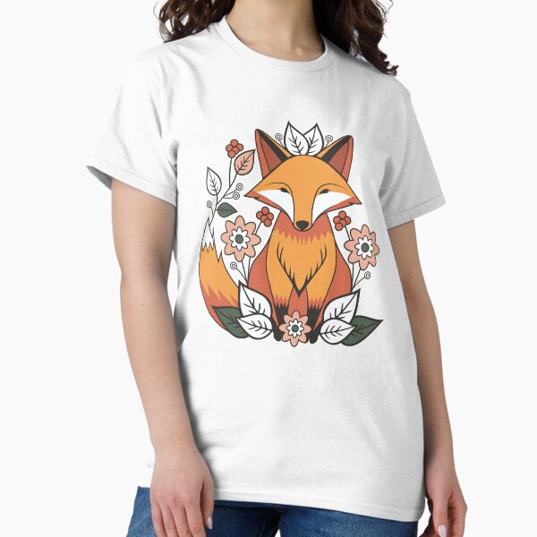 Floral Fox Motif Classic T-Shirt