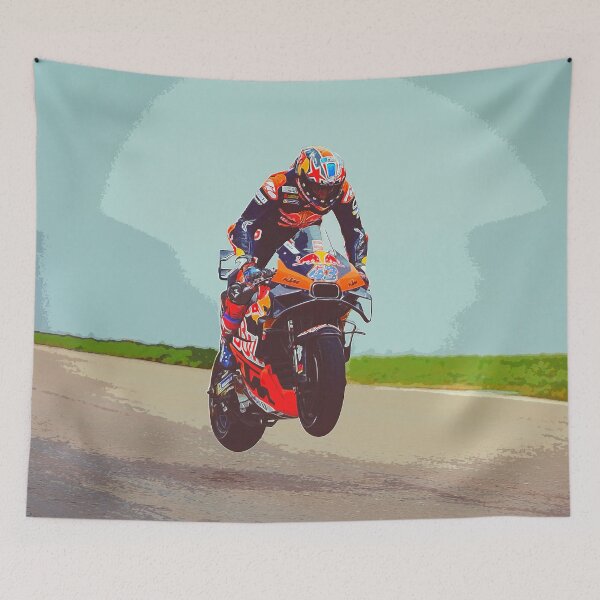 Item preview, Jack Miller flying through the air on his 2024 MotoGP motorcycle watercolor designed and sold by Rodissimus1984.