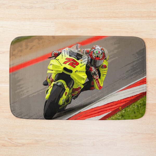 Item preview, Marco Bezzecchi racing through the corners on his 2024 MotoGP motorcycle abstract designed and sold by Rodissimus1984.