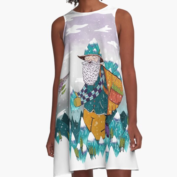 Mountain Guy and Owl Friend A-Line Dress