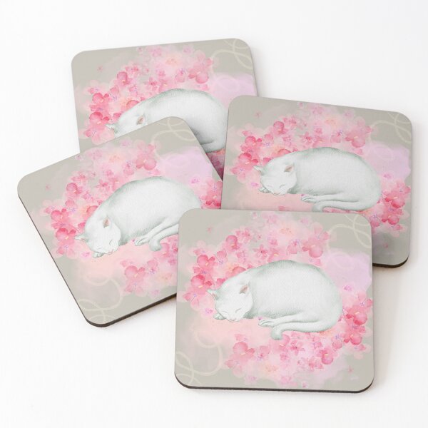 Item preview, White Cat with Pink Flowers designed and sold by sierralimawisky.