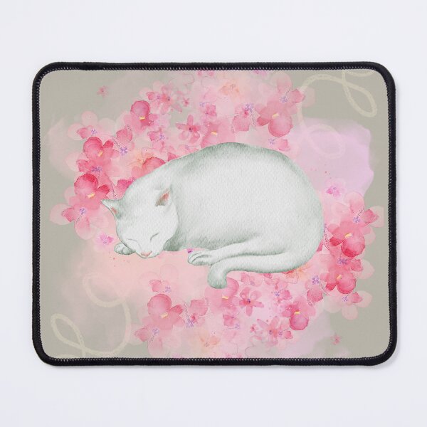 Item preview, White Cat with Pink Flowers designed and sold by sierralimawisky.