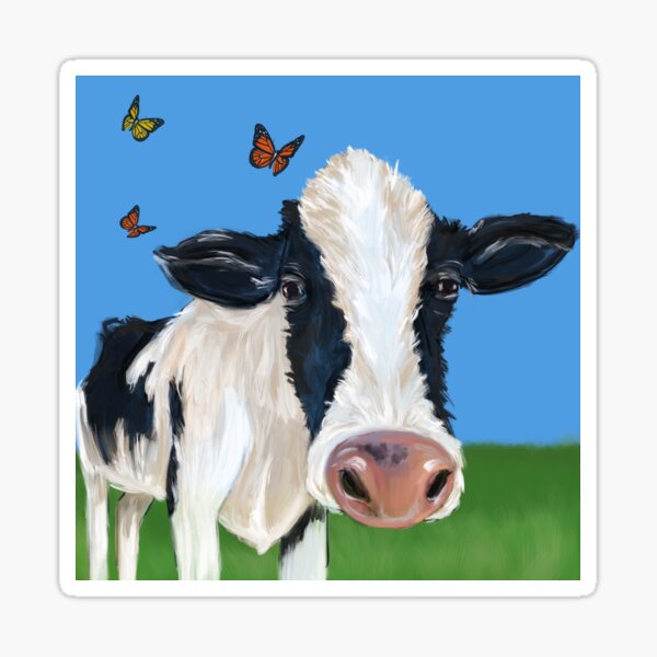 Cow With Pesky Butterflies Sticker