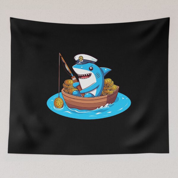 Item preview, a cute shark fishing for bitcoins designed and sold by CryptoFunMerch.