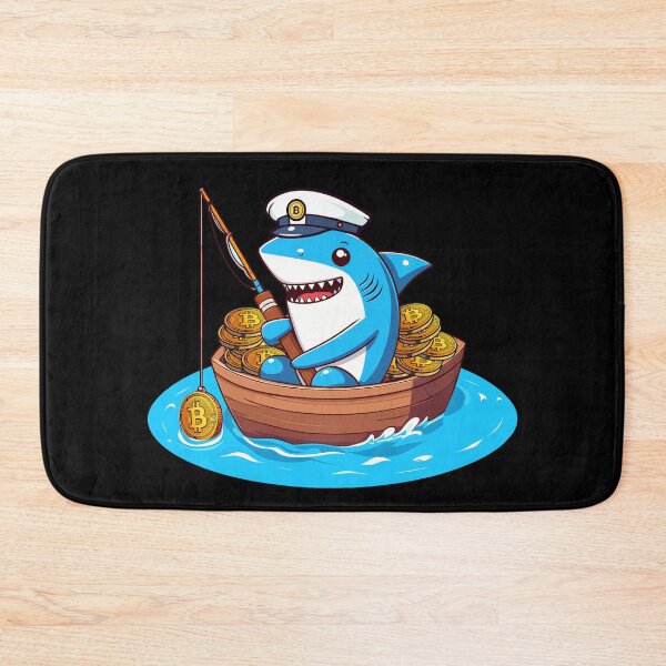 Item preview, a cute shark fishing for bitcoins designed and sold by CryptoFunMerch.