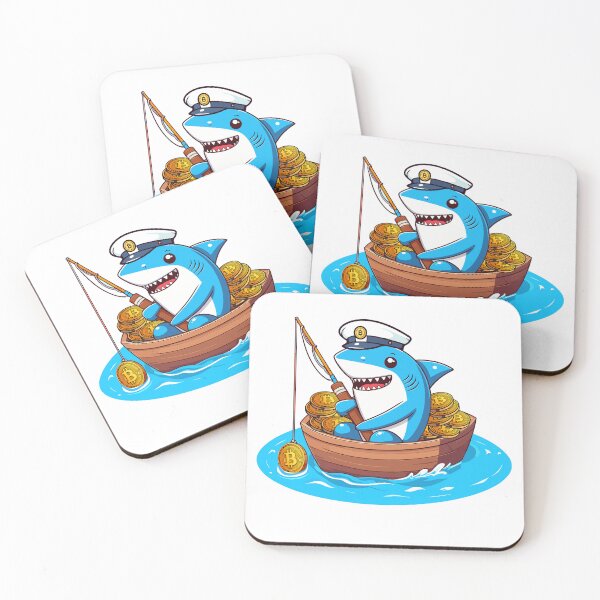 Item preview, a cute shark fishing for bitcoins designed and sold by CryptoFunMerch.