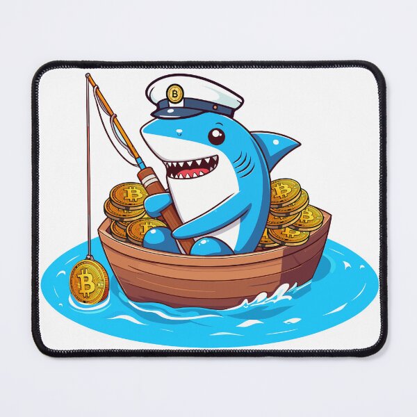 Item preview, a cute shark fishing for bitcoins designed and sold by CryptoFunMerch.