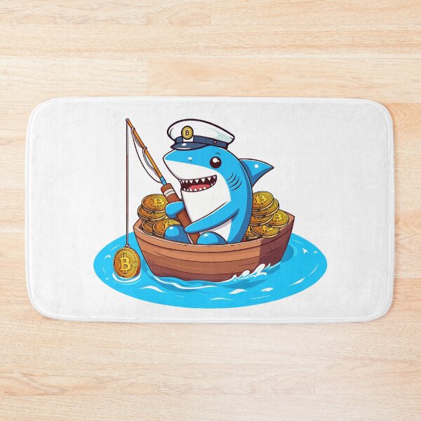 Item preview, a cute shark fishing for bitcoins designed and sold by CryptoFunMerch.