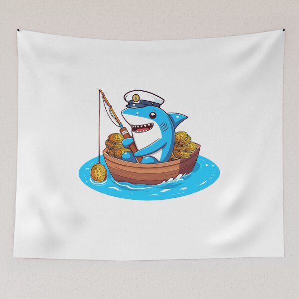 Item preview, a cute shark fishing for bitcoins designed and sold by CryptoFunMerch.