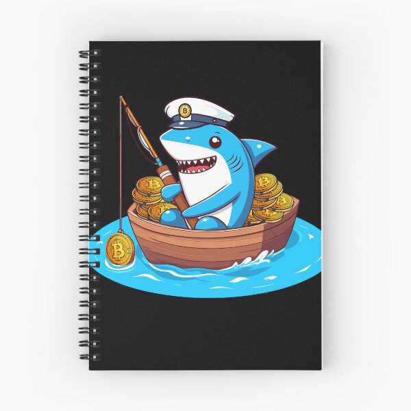 Item preview, a cute shark fishing for bitcoins designed and sold by CryptoFunMerch.