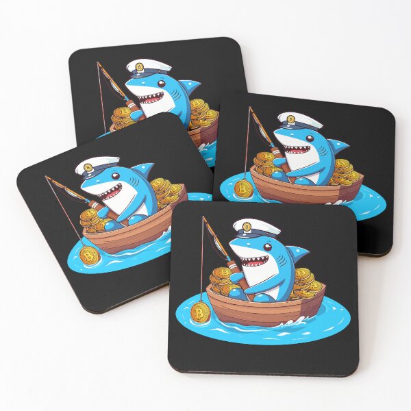 Item preview, a cute shark fishing for bitcoins designed and sold by CryptoFunMerch.