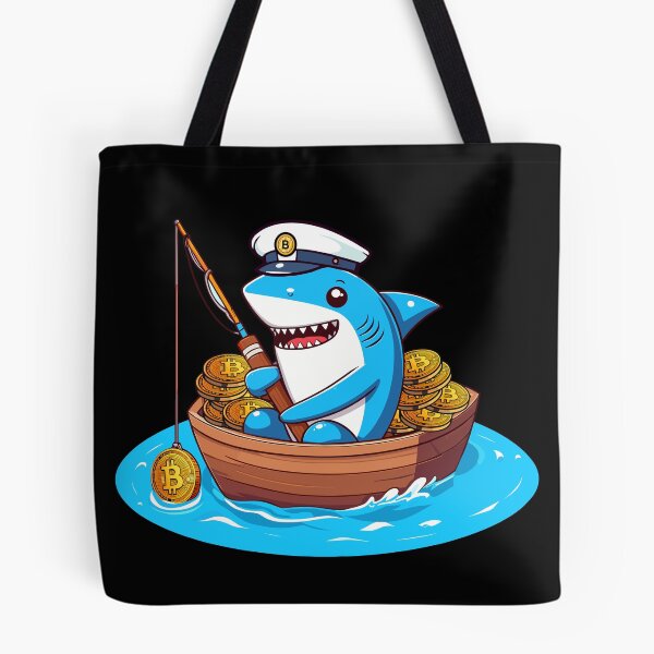 Item preview, a cute shark fishing for bitcoins designed and sold by CryptoFunMerch.