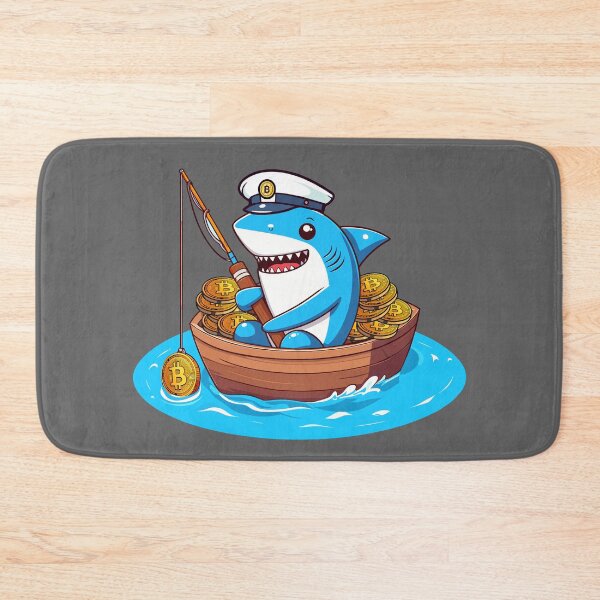 Item preview, a cute shark fishing for bitcoins designed and sold by CryptoFunMerch.