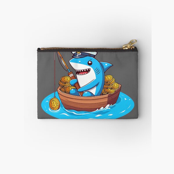 Item preview, a cute shark fishing for bitcoins designed and sold by CryptoFunMerch.