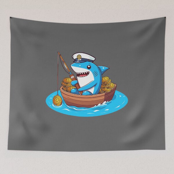 Item preview, a cute shark fishing for bitcoins designed and sold by CryptoFunMerch.