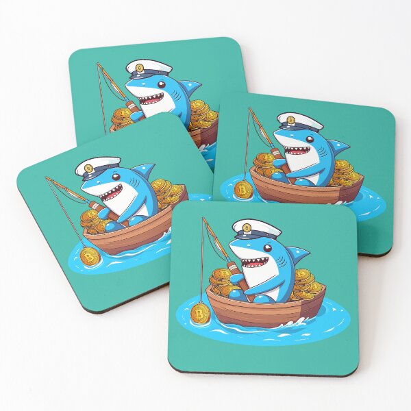 Item preview, a cute shark fishing for bitcoins designed and sold by CryptoFunMerch.