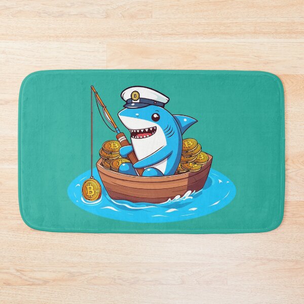 Item preview, a cute shark fishing for bitcoins designed and sold by CryptoFunMerch.