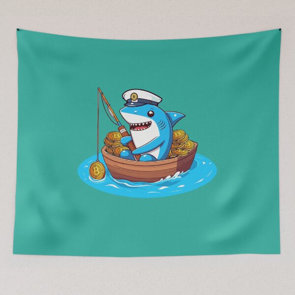 Item preview, a cute shark fishing for bitcoins designed and sold by CryptoFunMerch.