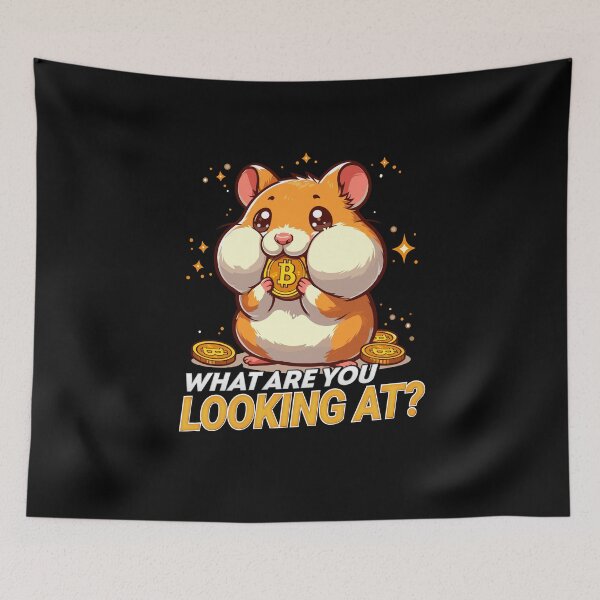 Item preview, What are you looking at? A cute hamster stuffing his cheeks with Bitcoins designed and sold by CryptoFunMerch.