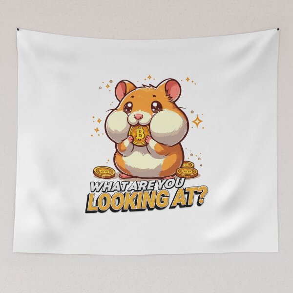 Item preview, What are you looking at? A cute hamster stuffing his cheeks with Bitcoins designed and sold by CryptoFunMerch.