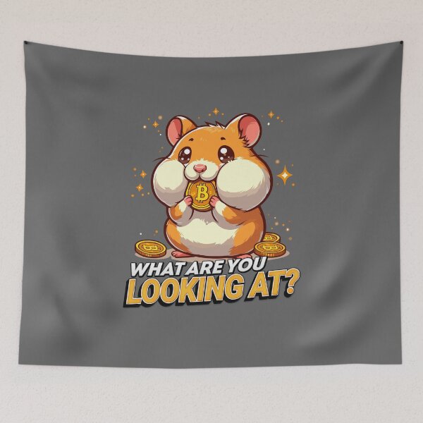 Item preview, What are you looking at? A cute hamster stuffing his cheeks with Bitcoins designed and sold by CryptoFunMerch.