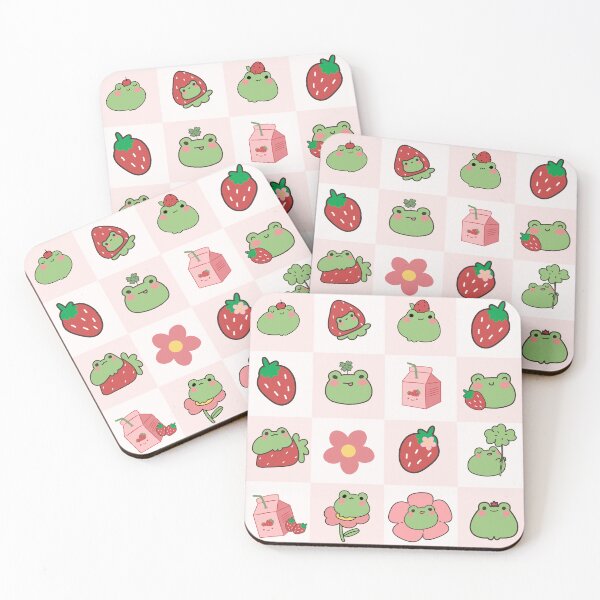 Item preview, Cute frogs and strawberries, kawaii strawberry milk and spring flowers. designed and sold by WhaleSharkShop.