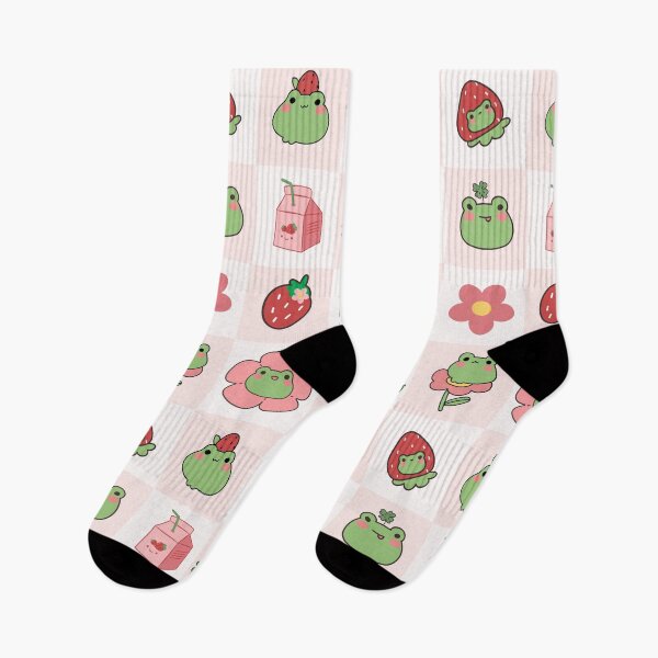 Item preview, Cute frogs and strawberries, kawaii strawberry milk and spring flowers. designed and sold by WhaleSharkShop.