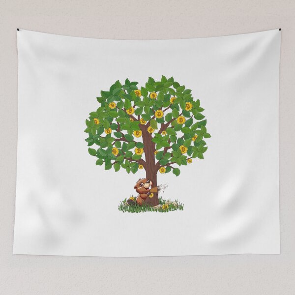 Item preview, Tree of Bitcoin, is eaten by the beaver designed and sold by CryptoFunMerch.