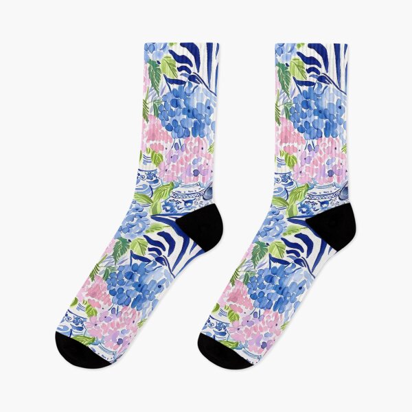 Item preview, Hydrangea in chinoiserie jars and blue zebras designed and sold by SophieClimaArt.