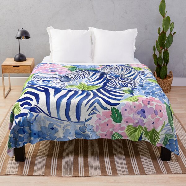 Item preview, Hydrangea in chinoiserie jars and blue zebras designed and sold by SophieClimaArt.