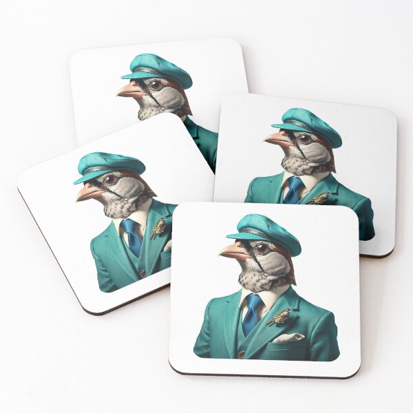 Item preview, Bird in green suit with Chauffeur's cap designed and sold by JackrabbitPub.